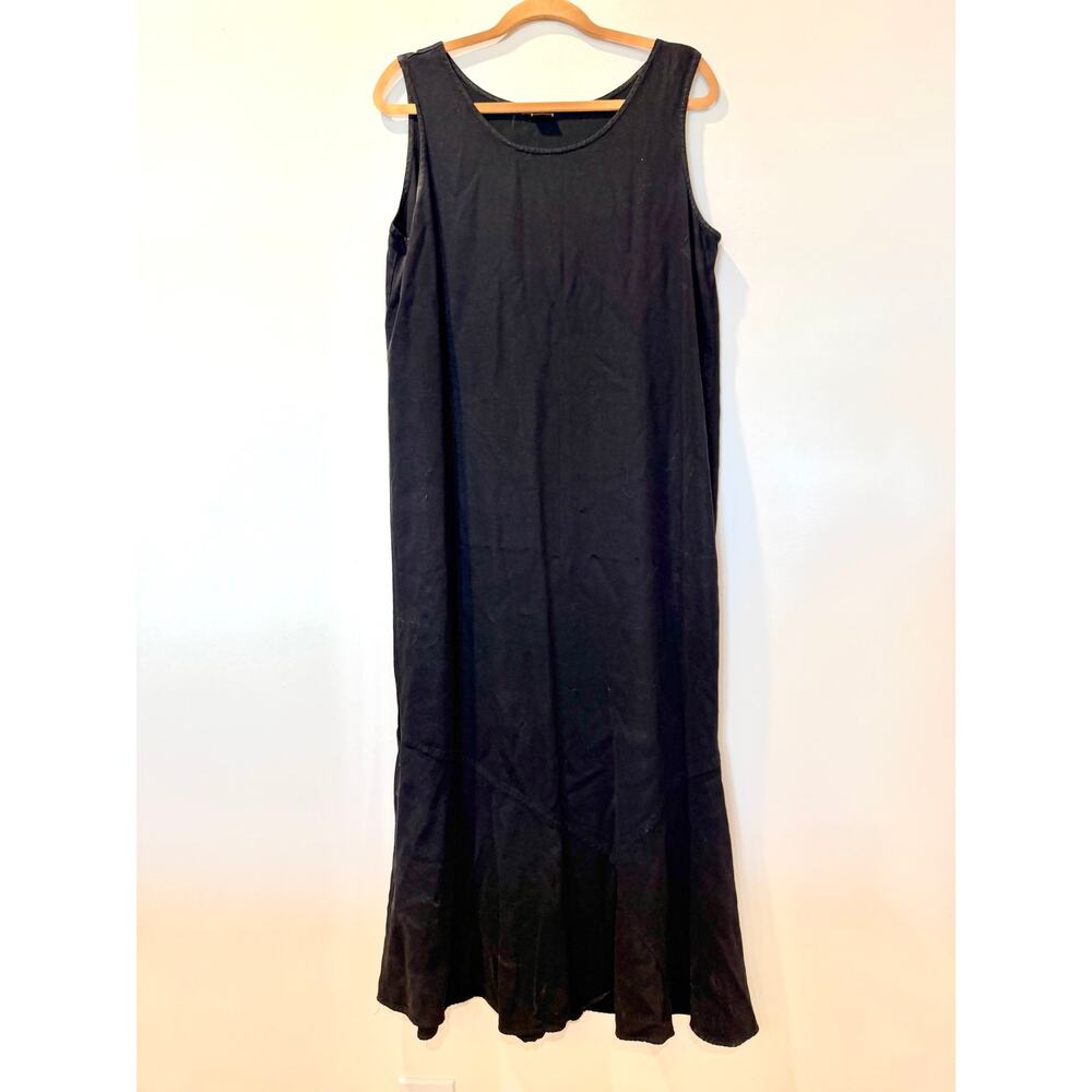 Tianello Maxi Sleeveless Dress M Black Ruffle Washable Silk Tencel Packable